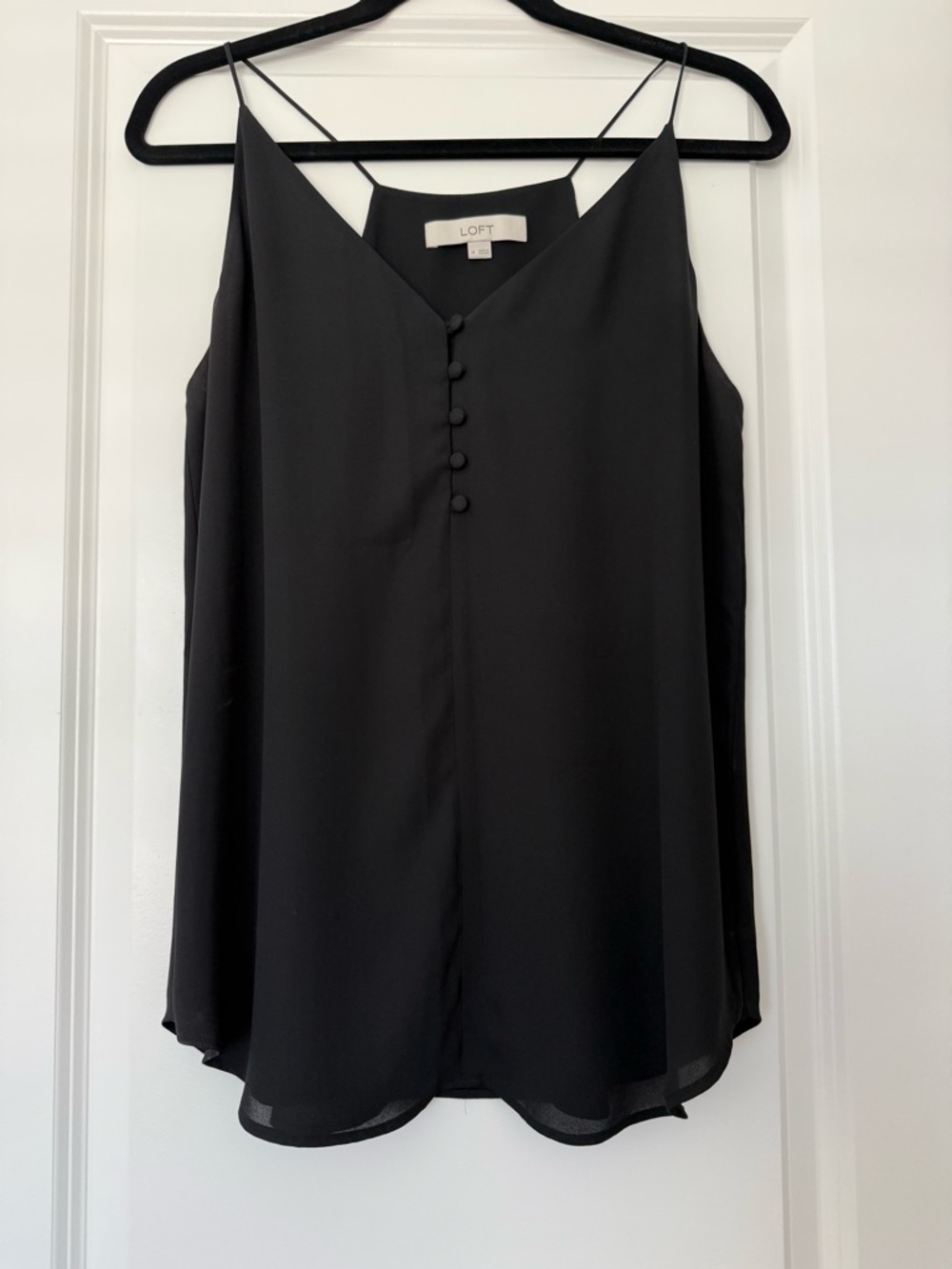 LOFT Black Spaghetti Strap V-Neck Button-Front Camisole